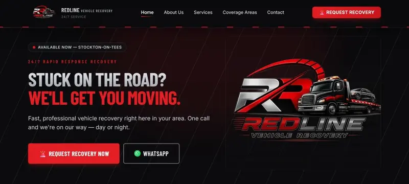 Redline Vehicle Recovery — منصة سحب مركبات على مدار الساعة